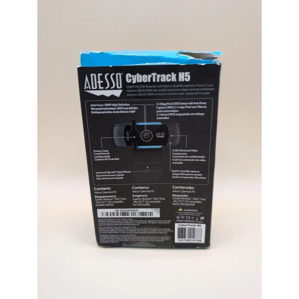 Adesso CyberTrack H5 1080P Webcam - 2.1 Megapixel - 30 fps - USB 2.0 - Auto Focu